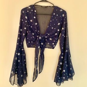 Navy blue metallic star tie front top